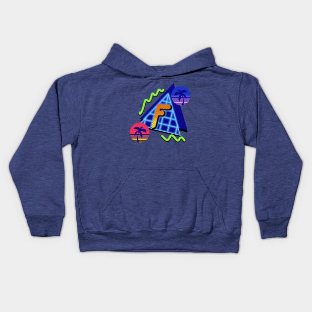 Initial Letter F - 80s Synth Kids Hoodie by VixenwithStripes
